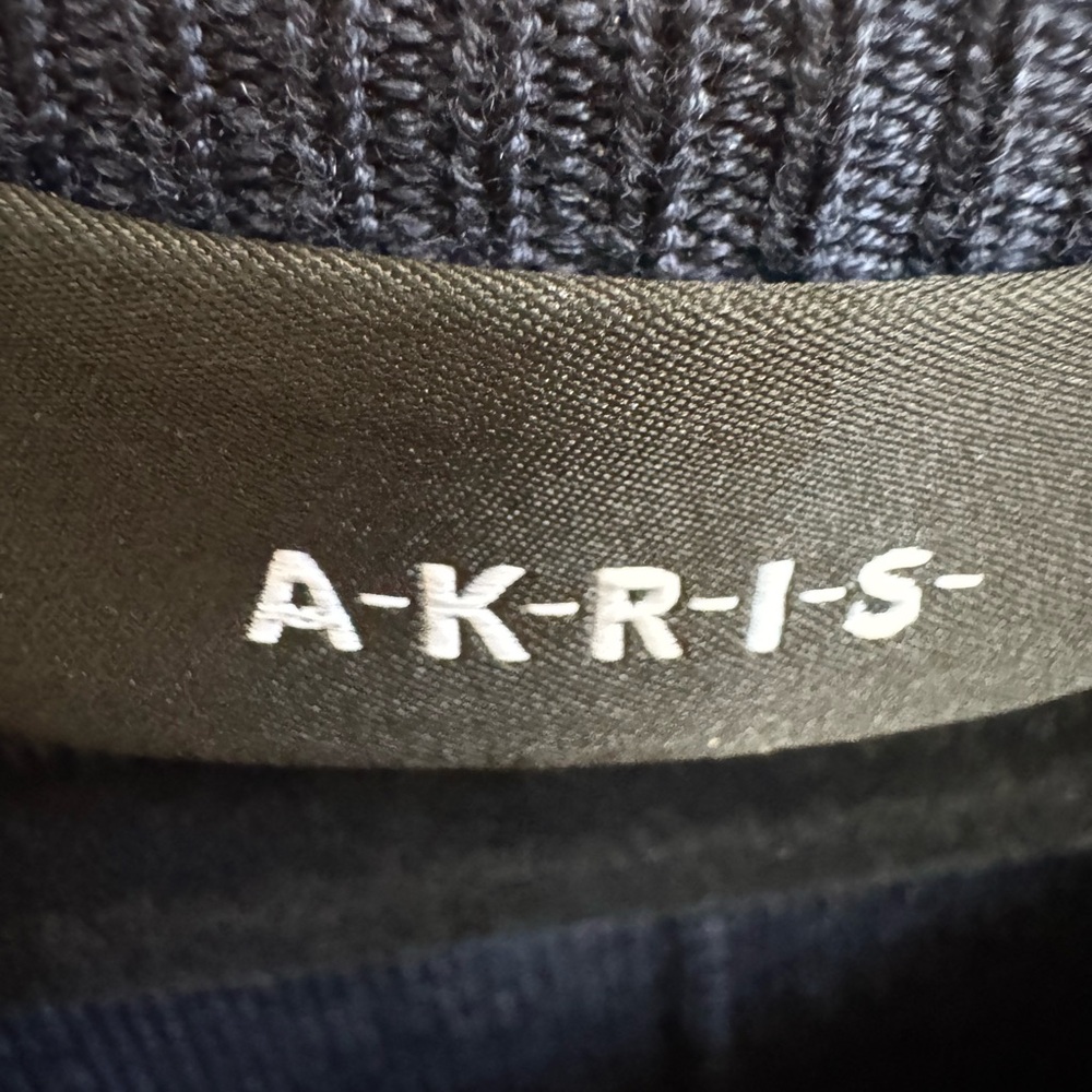 Akris Dress Navy Blue Long Sleeve Crew Neck Wool and Silk flare Midi in Size 10